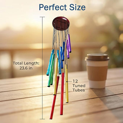 Wind Chimes for Outside, Colorful Wind Chimes with 12 Aluminum Tunes, Musical Outdoor Wind Chimes for Patio Garden Yard Home Decor, Memorial Wind Chime Gifts for Mom Grandma