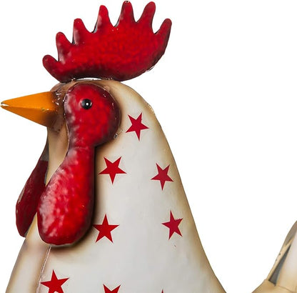 Glitzhome Metal Patriotic Rooster Statue, Rustic Yard Signs Porch Decor 21" H Garden Rooster Sculpture for 4th of July Independence Day USA Home Decor