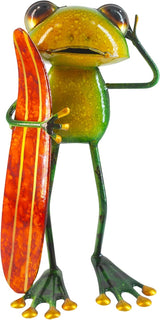 Frog Metal Garden Decor Yard Art Frog Decor with Skateboard, 3D Stereo Hand-Painted Decoration for Outdoor Garden Patio Plant Porch Poolside, Indoor Living Room Bedroom Shelf Ornament 9.5'' Height