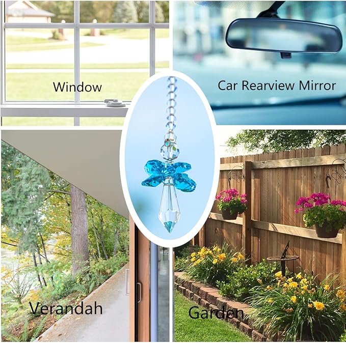 Rainbow Guardian Angel Crystal Suncatcher for Home Car Decoration Porch Decor Hangings Crystal Glass Ornament for Mom Women (Blue)