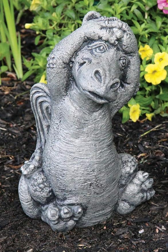 Massarelli's Little Darling Dragon Baby 'Stretch' - Solid Cast Stone Garden Statue - a Great Home or Garden Gift Idea - Durable, Lifelike Sculpture - Fun Exterior and Interior Art
