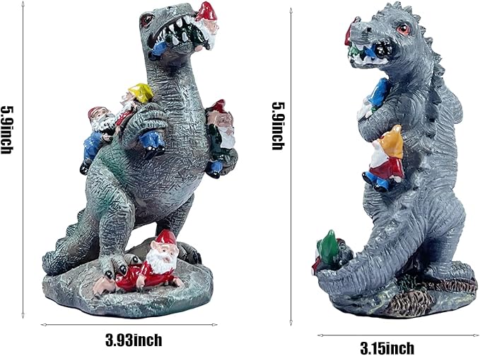 2pcs Funny Gnome Creative Dinosaur Garden Statues Decoration 5.9 inch High Sculpture Christmas Decorations for Indoor Yard Patio Lawn Figurines Landscape Decor