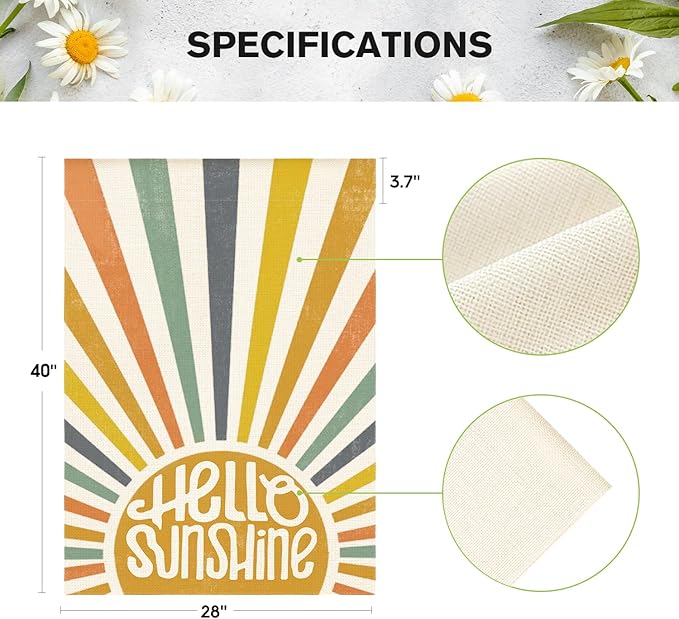 AVOIN colorlife Hello Sunshine Classic House Flag 28x40 Inch Double Sided Outside, Summer Party Holiday Burlap Yard Outdoor Decoration