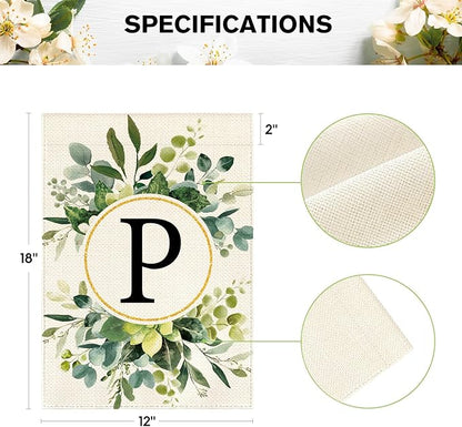 AVOIN colorlife Monogram Letter P Floral Garden Flag 12x18 Inch Double Sided Outside, Family Last Name Initial Yard Outdoor Decoration