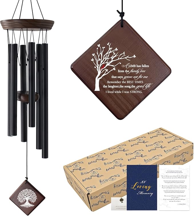 Sympathy Wind Chimes for Loss of Loved One, Memorial Wind Chimes for Outside with Family Tree Sail, Bereavement Gifts for Loss of Mother Father, Remembrance Windchime for Garden Patio