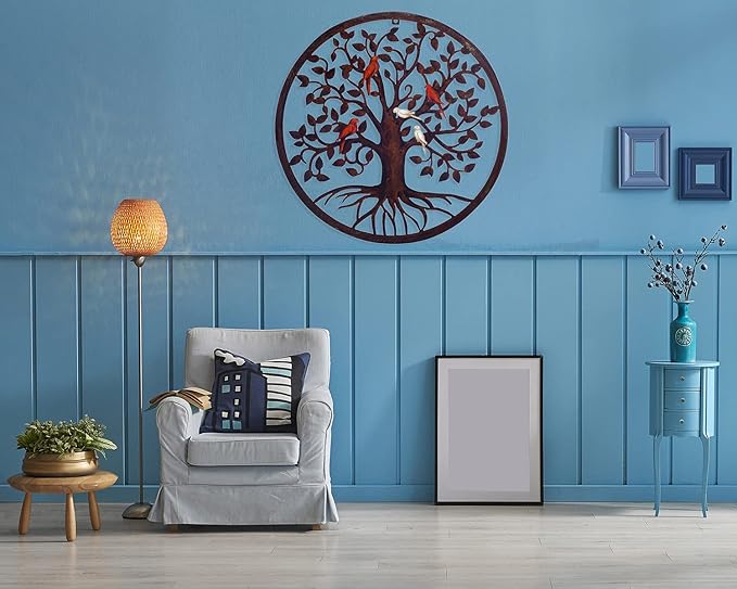 CHINDEUISYUT 18 Inches Tree of Life Wall Art Metal, Large Metal Tree of Life Wall Decor Wall Hanging for Living Room Bedroom Garden Porch Patio Office Home Decor, 18in x 18in x 0.88 in