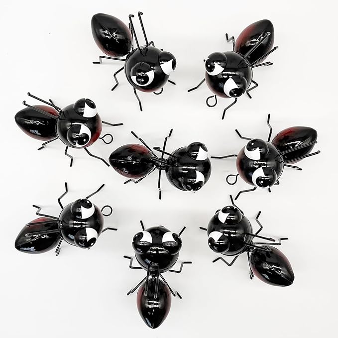 Cruis Cuka Metal Yard Art Garden Decor for Outside Cute Ants Yard Decorations Outdoor Lawn Ornaments Backyard Gifts for Mom - Set of 8（All Black）