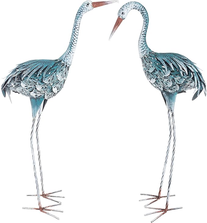 Pure Garden Standing Crane Garden Statue Set of 2-30 and 32-Inch-Tall Metal Yard Art Crane Statues for Outdoor Decor - Yard Crane Garden Sculptures & Figures- Lawn Ornaments for Patio or Pond