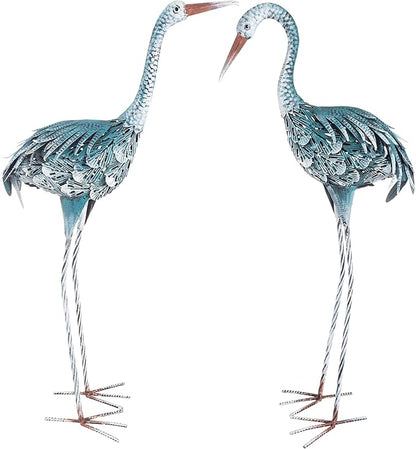 Pure Garden Standing Crane Garden Statue Set of 2-30 and 32-Inch-Tall Metal Yard Art Crane Statues for Outdoor Decor - Yard Crane Garden Sculptures & Figures- Lawn Ornaments for Patio or Pond