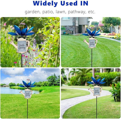 Wind Spinners Outdoor, 360 Degree Lotus Wind Sculptures Windmill, Metal Decorative Garden Stakes for Spring Garden Yard Decor, 36.2" H x 9.4" W