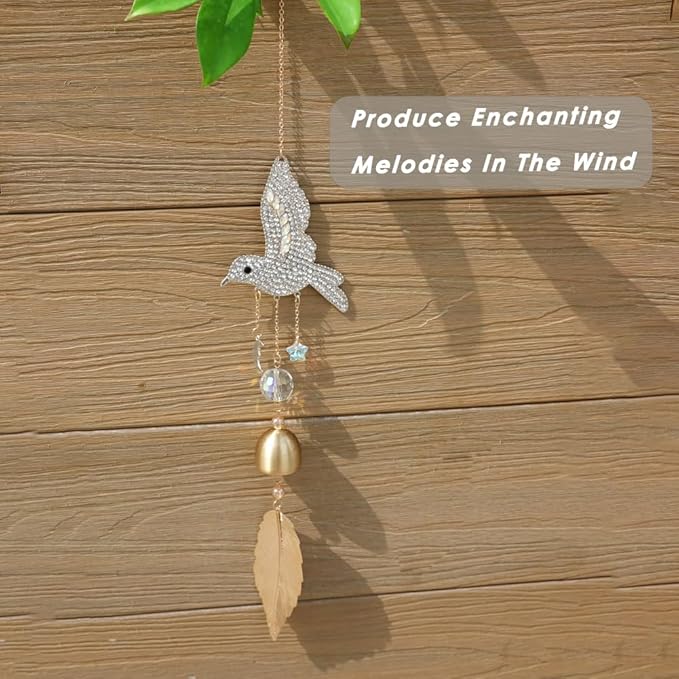 Hummingbird Rhinestones Hanging Bell for Window Decor - Wind Chime with Suncatcher for Patio Hallway Indoor Home Decor - Fengshui Hanging Bell Chimes for Good Luck