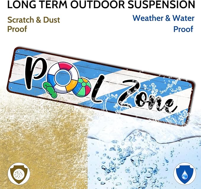 Pool Zone Tin Sign Vintage Rustic Decor Home Pool Tropical Beach Patio Wall Decoration Pool Metal Street Sign 4x16 Inch