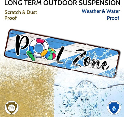 Pool Zone Tin Sign Vintage Rustic Decor Home Pool Tropical Beach Patio Wall Decoration Pool Metal Street Sign 4x16 Inch