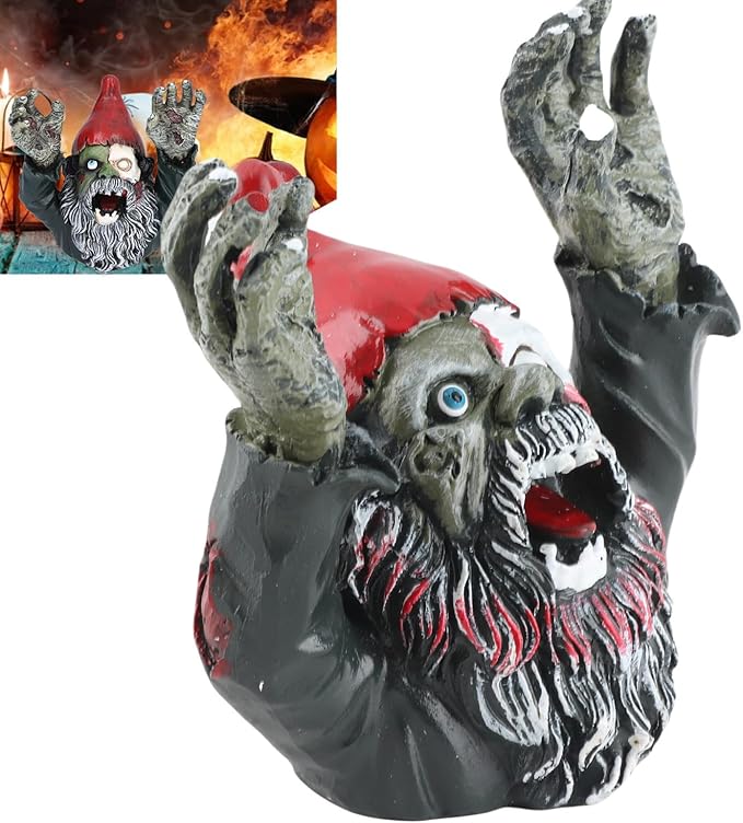 Zombie Garden Gnomes Zombie Dwarf, Garden Statue Sculpture Evil Scary Outdoor Halloween Decoration Ornament Horror Zombie Dead Gnome Zombie Gnome for Indoor and Outdoor Patio Use