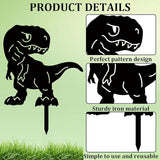 CREATCABIN 2Pcs 2Styles Dinosaur Metal Garden Stakes Dinosaur Garden Decor Art Black Dinosaur Silhouette Statues Garden Decorative Ground Insert Lawn Ornaments for Outside Outdoor Dinosaur Lover Gifts