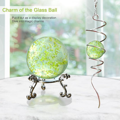 Glow in The Dark Gazing Ball Spiral, Wind Spinner Tail, Wind Spinners Stabilizer, Hanging Outdoor Decor for Garden Yard Art Decor Christmas Ornament Sun Catcher Rainbow Maker 13in Height