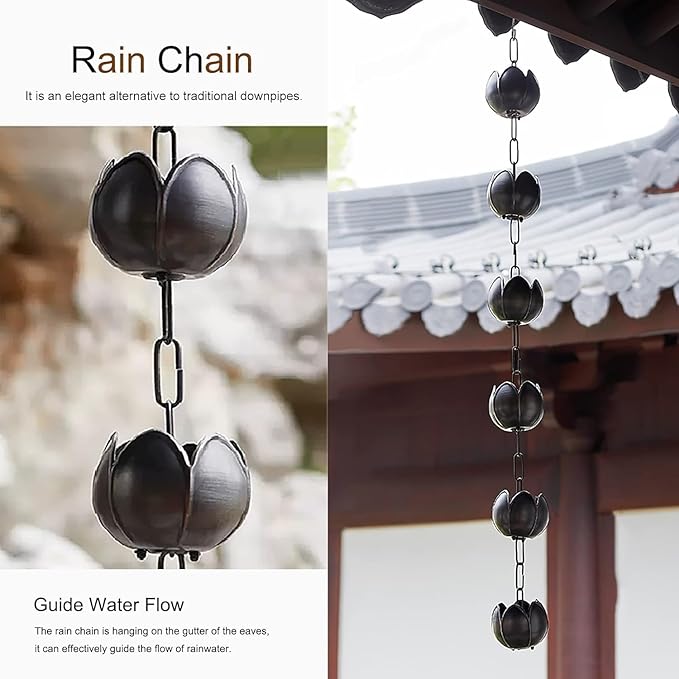 Copper Rain Chain Outdoor Gutter Downpipe, Petal Shaped Decorative Rain Bell, Rain Guide Chain(240cm (94 1/2"))