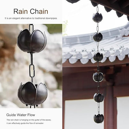 Copper Rain Chain Outdoor Gutter Downpipe, Petal Shaped Decorative Rain Bell, Rain Guide Chain(240cm (94 1/2"))