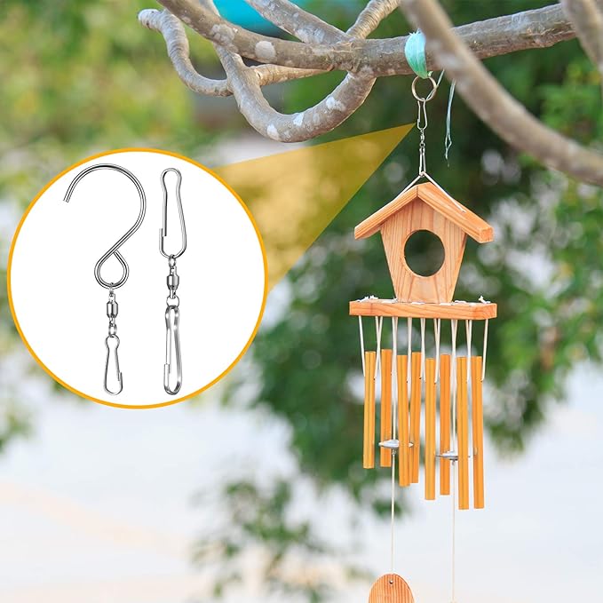 Jetec 30 Pieces Wind Spinner Swivel Hooks 360 Degree Dual Spinning Windsock Chime Supplies Hanger Swivels Clip Hanging Hooks with Storage Box for Wind Spinners Supply, 2 Styles (Metal Color)