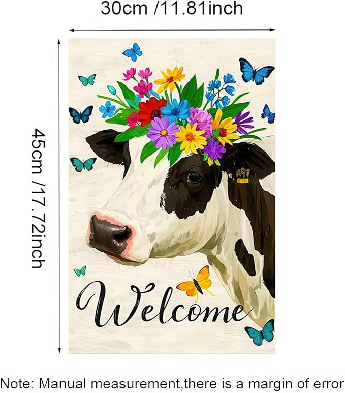 BlissYard Welcome Spring Garden Flag Double Sided 12x18 Inch Cute Cow Seasonal Welcome Small Flags For Outside Outdoor Decor Yard Farmhouse Holiday Spring Summer Decorations Yard Flags