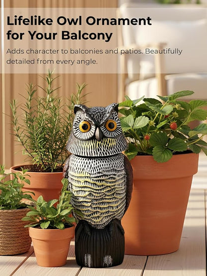 Garden Fake Owl Sculpture with 360° Rotating Head, Waterproof Outdoor Statue for Garden Yard Patio Balcony Roof