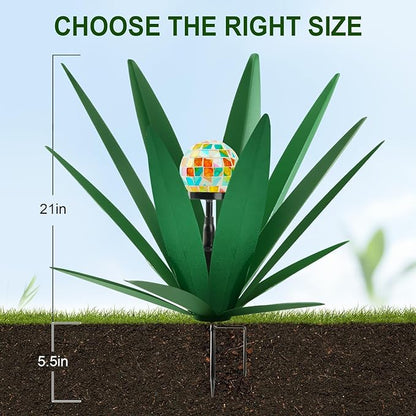 TOMBABY Solar Rustic Garden Style Metal Agave Plants Outdoor Patio, Home Decor Hand-Painted Metal Agave Garden Patio Statues, Suitable for Desert Areas Outdoor Lawn Decorations (2 Solar Green)