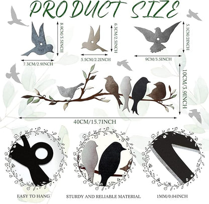 Ferraycle Metal Bird Wall Art Birds on the Branch Decor Metal Sculpture Silhouette Ornament Branch Wall Hanging Sign for Balcony Garden Home Decor(Dark Colors)