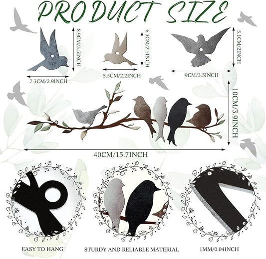 Ferraycle Metal Bird Wall Art Birds on the Branch Decor Metal Sculpture Silhouette Ornament Branch Wall Hanging Sign for Balcony Garden Home Decor(Dark Colors)