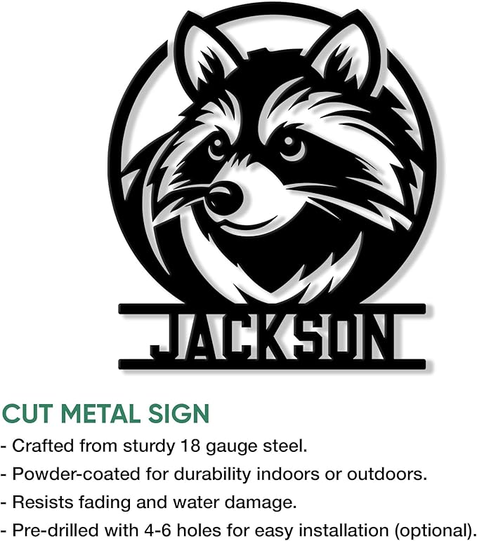 Personalized Raccoon Metal Sign, Raccoon Hanging Sign Outdoor Porch Welcome, Custom Name Wall Fence Yard Patio Home Office Decor Gift Birthday