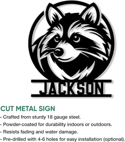 Personalized Raccoon Metal Sign, Raccoon Hanging Sign Outdoor Porch Welcome, Custom Name Wall Fence Yard Patio Home Office Decor Gift Birthday
