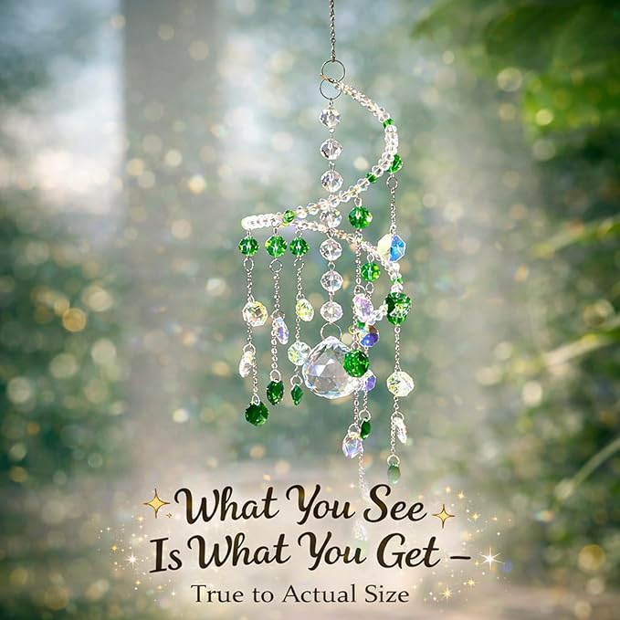 Geili Crystal Suncatchers for Windows Hanging,Spiral Crystal Sun Catchers Indoor Window,Boho Hanging Crystals for Decoration,Healing Wind Chimes Suncatcher Rainbow Maker for Outside(Green)