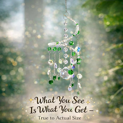 Geili Crystal Suncatchers for Windows Hanging,Spiral Crystal Sun Catchers Indoor Window,Boho Hanging Crystals for Decoration,Healing Wind Chimes Suncatcher Rainbow Maker for Outside(Green)