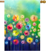 Watercolor Abstract Spring Summer Seasonal Green Floral Flowers Art House Flag 28" x 40" Double Sided Polyester Welcome Large Yard Garden Flag Banners for Patio Lawn Home Outdoor Decor