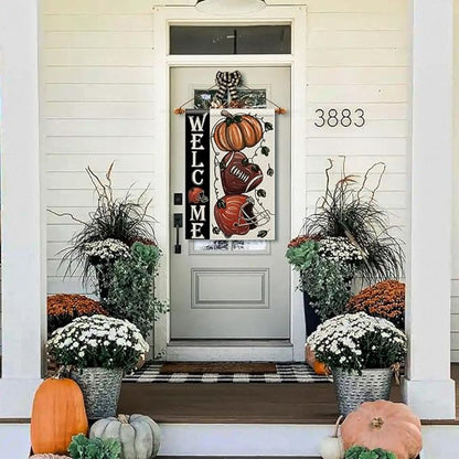 Fall Football Welcome House Flags 28x40 Inch Double Sided, Pumpkin Autumn Sports Game Day Sign Thanksgiving Seasonal Yard Outside Decor DF330-28