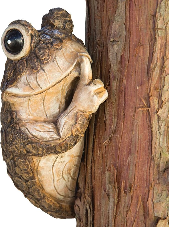 Bits and Pieces Keep Quiet Frog Tree Peeker - Adorable Tree Sculpture - Garden Decoration - Yard Art