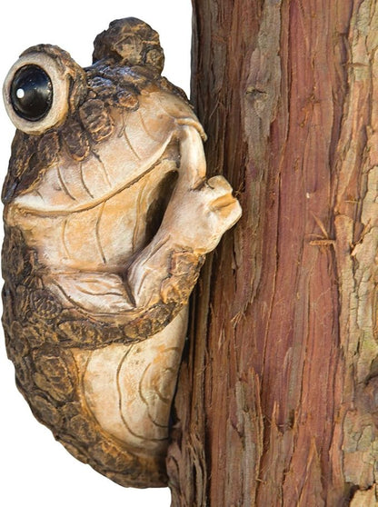 Bits and Pieces Keep Quiet Frog Tree Peeker - Adorable Tree Sculpture - Garden Decoration - Yard Art