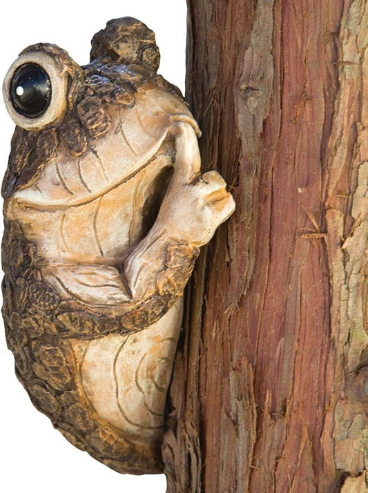 Bits and Pieces Keep Quiet Frog Tree Peeker - Adorable Tree Sculpture - Garden Decoration - Yard Art