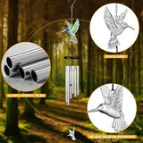 Outdoors Hummingbird Wind Chimes Sympathy Memorial for Loss of Loved One - Soothing Melodic Tones Aluminum Chime Great as a Gift for Your Patio Porch Garden and Backyard (Silvery, Hummingbird)