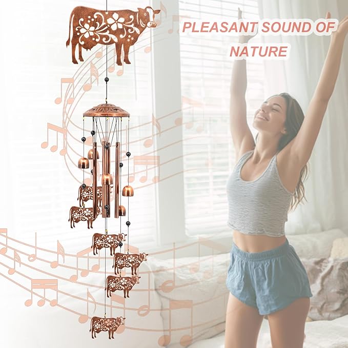 Cow Wind Chimes for Outside, Cow Farmhouse Memorial Gifts for Men/Women/Dad/Grandpa, Yard Outdoor Decor, Home Lawn Patio Garden Decoration (Cow)