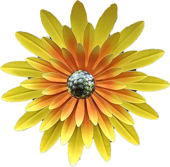 Metal Flower Wall Art Decor 12 in Iron Beautiful Floral Sculpture Hanging Wall Statue for Home Garden Patio (Color : Orange)