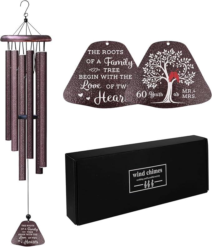 60th Anniversary Wedding Gifts, Best 60th Anniversary 32" Wind Chimes for Parents Grandparents, 60 Years of Marriage Gift Ideas for Wife Husband, Diamond Wedding for Couple Windchimes