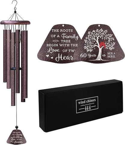 60th Anniversary Wedding Gifts, Best 60th Anniversary 32" Wind Chimes for Parents Grandparents, 60 Years of Marriage Gift Ideas for Wife Husband, Diamond Wedding for Couple Windchimes