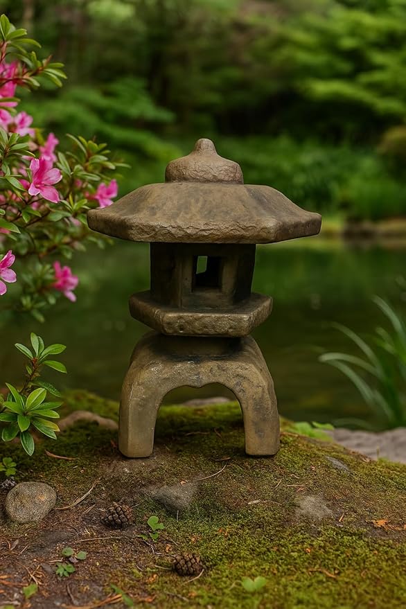 Solid Rock Stoneworks Medium 3-Piece Japanese Garden Lantern – 22" Tall – Espresso Stain – Cast Concrete Outdoor Statue – 62 lbs – 12" Base – Zen Decor for Yard, Patio, or Pond