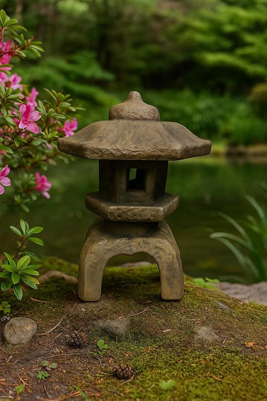 Solid Rock Stoneworks Medium 3-Piece Japanese Garden Lantern – 22" Tall – Espresso Stain – Cast Concrete Outdoor Statue – 62 lbs – 12" Base – Zen Decor for Yard, Patio, or Pond