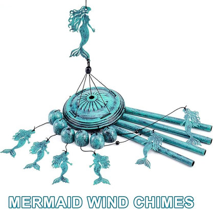 Mermaid Wind Chimes for Outside/Indoors, Mermaid Gifts for Women Mom Grandma, Aluminum Tubes Windchimes S Hook, 37" Wind Chime Hanging Decor for Home Patio Garden Porch Yard (Blue-Mermaid)