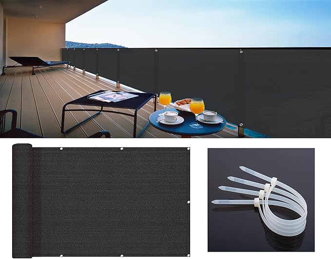 LOVE STORY Balcony Privacy Screen, 2.5'x7' Deck Shield Screen Fence Cover,UV Protection and Weather-Resistant,3 FT Height for Deck, Patio, Backyard, Outdoor Pool, Porch, Railing, Black