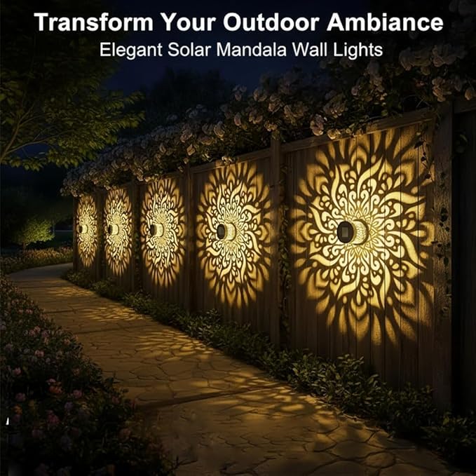 Decorative Solar Mandala Lights, Solar Wall Step Deck Light Outdoor Garden Decor, Mandala Theme Outdoor Fence Lights for Garden Post Patio Backyard Yard Decor