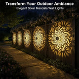 Decorative Solar Mandala Lights, Solar Wall Step Deck Light Outdoor Garden Decor, Mandala Theme Outdoor Fence Lights for Garden Post Patio Backyard Yard Decor