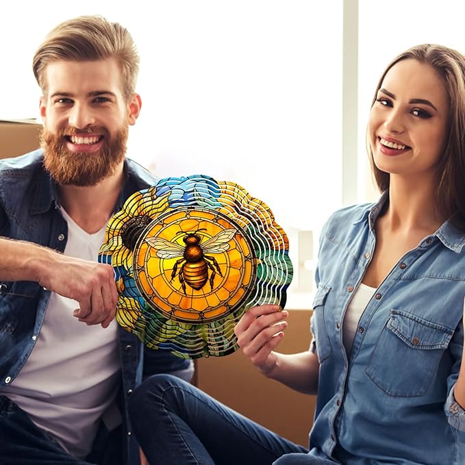 Bee Wind Spinner, Bee Stained Glass Wind Spinner, Wind Sculpture Bee Wind Spinners for Garden Patio Yard Decor