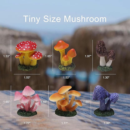 Mini Resin Mushroom Figurines, 6 Pieces Lawn Fairy Wild Garden Resin Bonsai Craft Decoration for Home DIY Micro Fairy Garden Landscape
